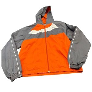 Y2K Nike Windbreaker Jacket Womens M Orange Gray Colorblock Hooded Full Zip